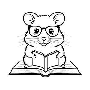Witziger Hamster mit Buch und Brille Malvorlage für neugierige Abenteuerlustige