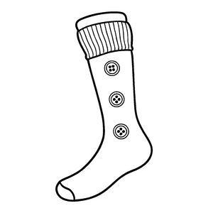 Bezaubernde Socke mit zahlreichen bunten Knöpfen Malvorlage für kleine Design-Entdecker