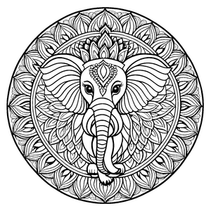 Elegantes Mandala mit majestätischem Elefanten und filigranen Verzierungen Ausmalbild für inspirierte Kreative und kunstreisebegeisterte Kinder