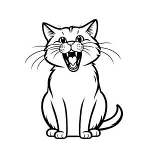 Verspielte gähnende Katze mit frechem Blick Malvorlage für fantasievolle Tierfreunde