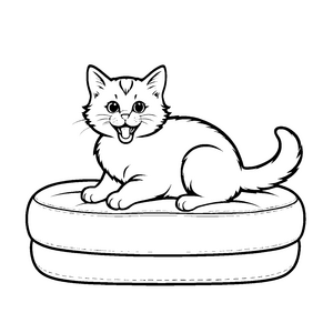 Fröhliche Katze in runder Arena Ausmalmotiv für kleine Entdecker