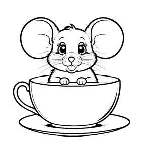 Spaßige Maus im Kaffeebecher Ausmalbild für neugierige Entdecker