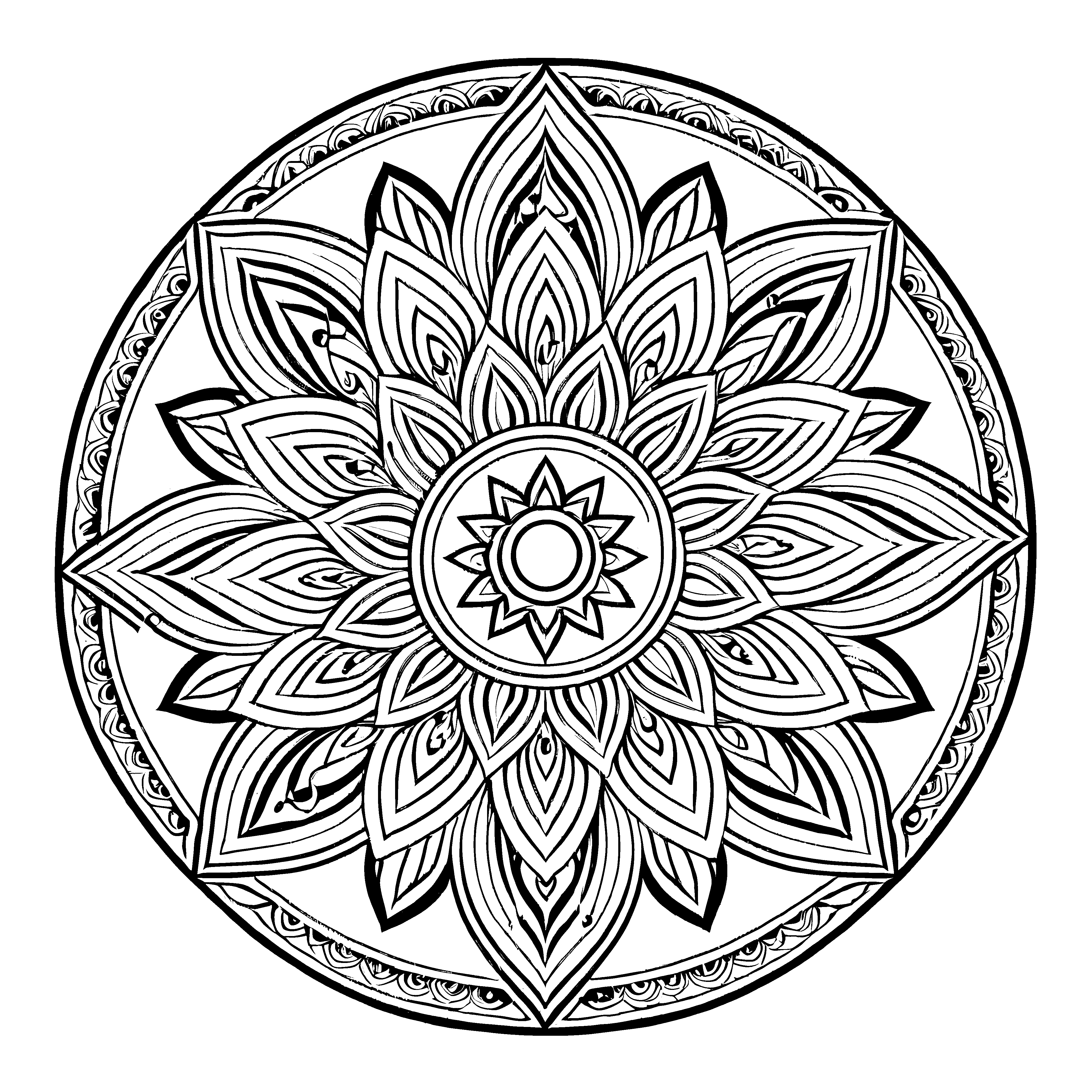 Strahlendes Mandala mit sonnigem Blütenmotiv Ausmalvorlage für kleine Lichtfänger und kreative Farbträumer