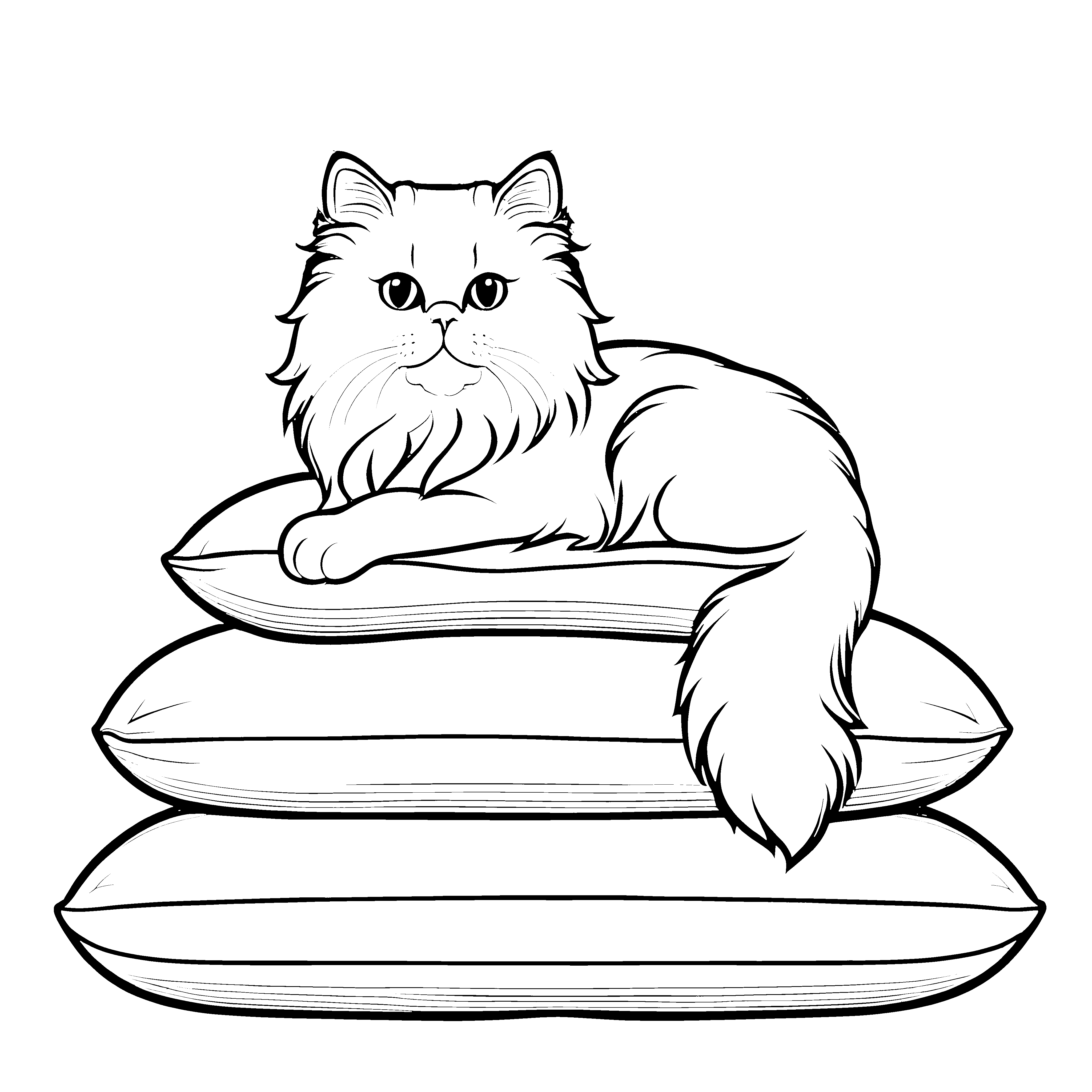 Schlafende Perserkatze auf Büchern Ausmalbild für gemütliche Leseratten