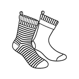 Zwei stilvolle Socken mit bunten Streifen Ausmalvorlage für neugierige Trendsetter