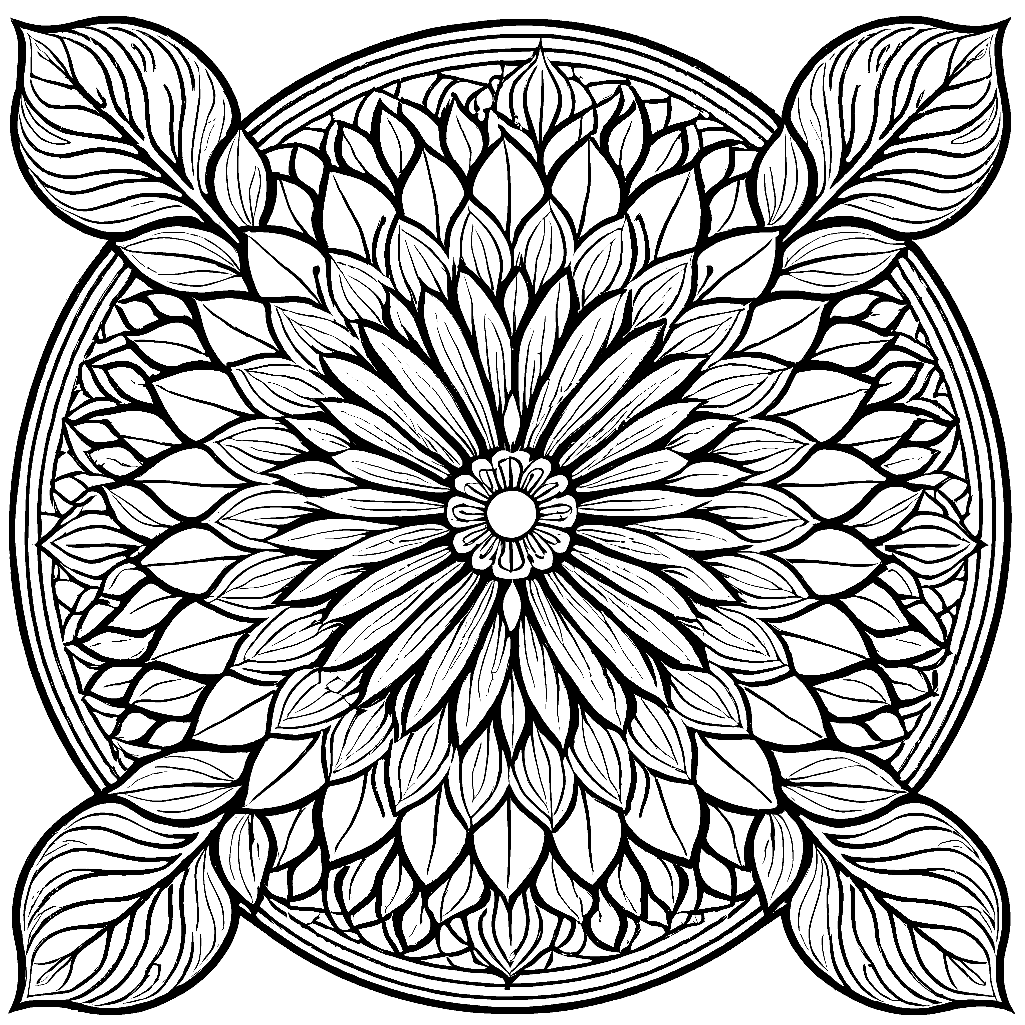 Fesselndes Mandala mit poetischen Mustern und dynamischen Formen Ausmalbild für unerschrockene Farbgestalter und kreative Träumer