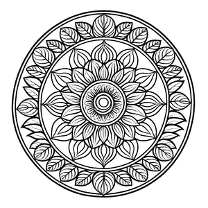 Symmetrisches Mandala mit lebendigen Blumenmotiven Ausmalbild für abenteuerliche Farbentdecker und kreative Köpfe