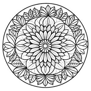 Bezauberndes Mandala mit floralen Mustern und klaren Formen Ausmalbild für neugierige Farbenthusiasten und junge Gestalter