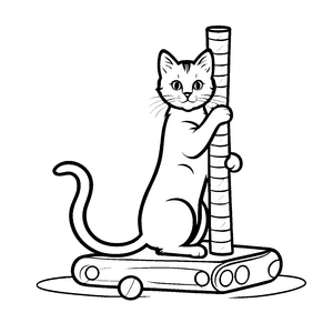 Lebhafte Katze auf einem rollenden Fass Malvorlage für neugierige Entdecker