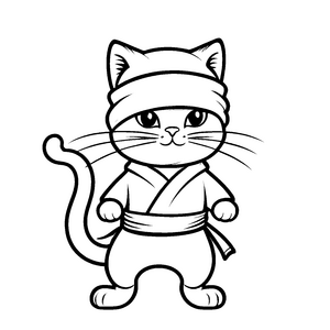 Niedliche Katze mit Bandana und Gurt in entspannter Pose Ausmalvorlage für träumerische Tierfreunde