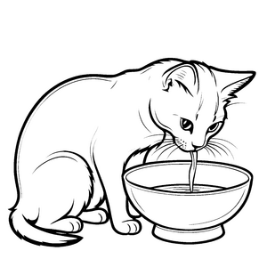 Kreative Katze mit Nachschlag aus dem Napf Ausmalbild für kleine Feinschmecker-Entdecker