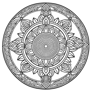 Faszinierendes Mandala mit symmetrischen Formen und kreativen Details Ausmalbild für kleine Farbentdecker und neugierige Künstler