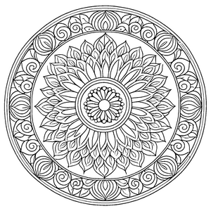 Strahlendes Mandala mit floralem Muster und dekorativen Elementen Ausmalvorlage für fantasievolle Ideenmacher und kreative Entdecker