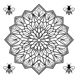 Intrigierendes Mandala mit summenden Bienen Malvorlage für fantasievolle Geistwesen und kleine Entdecker
