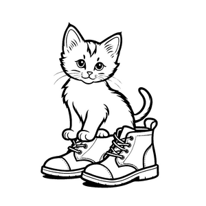 Witzige Katze in bunten Boots Malvorlage für kleine Modehelden