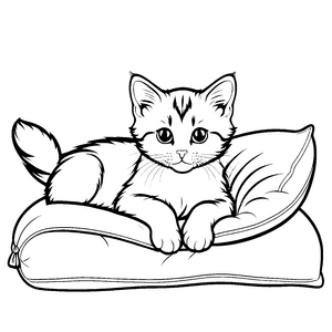 Bezaubernde Schmusekatze auf kuscheligem Kissen Ausmalmotiv für träumerische Künsterlein