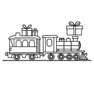 Fröhlicher Zug mit Geschenken und Schleifen Malvorlage für abenteuerlustige Entdecker