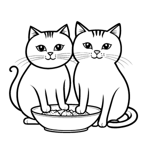 Zwei verspielte Katzen im Popcorn-Bowl Ausmalbild für kleine Snackliebhaber
