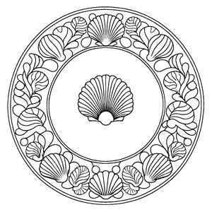 Faszinierendes Mandala mit muschelartigen Mustern und floralen Akzenten Ausmalbild für träumerische Farbkreationen und innovative Künstler