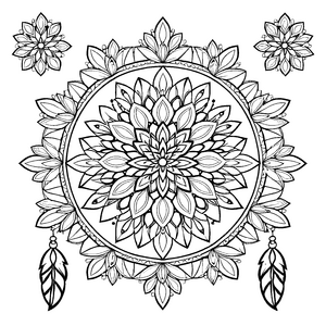 Elegantes Mandala mit prächtigen Feder-Details Ausmalbild für fantasievolle Farbgestalter und neugierige Traumtänzer