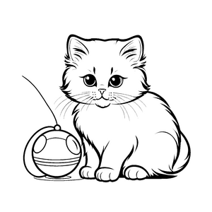 Schneeweiße Perserkatze mit buntem Ball Ausmalmotiv für kleine Traumfänger mit Abenteuergeist