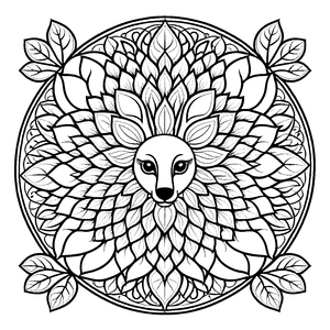 Bezauberndes Mandala mit schelmischem Fuchs und Blättern Ausmalmotiv für kleine Kreativlinge und fantasievolle Farbgestalter