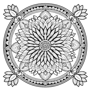 Eindrucksvolles Mandala mit großen Kreisen und Dreiecken Ausmalbild für kreative Träumer und künstlerische Entdecker
