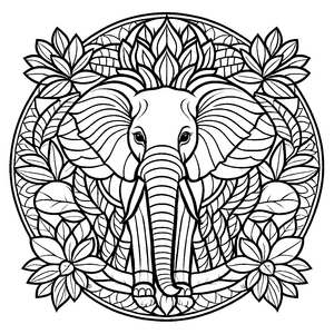 Majestätisches Mandala mit Elefant und blühenden Ornamenten Ausmalmotiv für abenteuerliche Entdecker und kreative Farbträumer