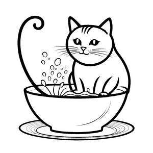 Freche Katze im Wasserbad mit schaumigen Bläschen Malvorlage für spritzige Künstler voller Freude