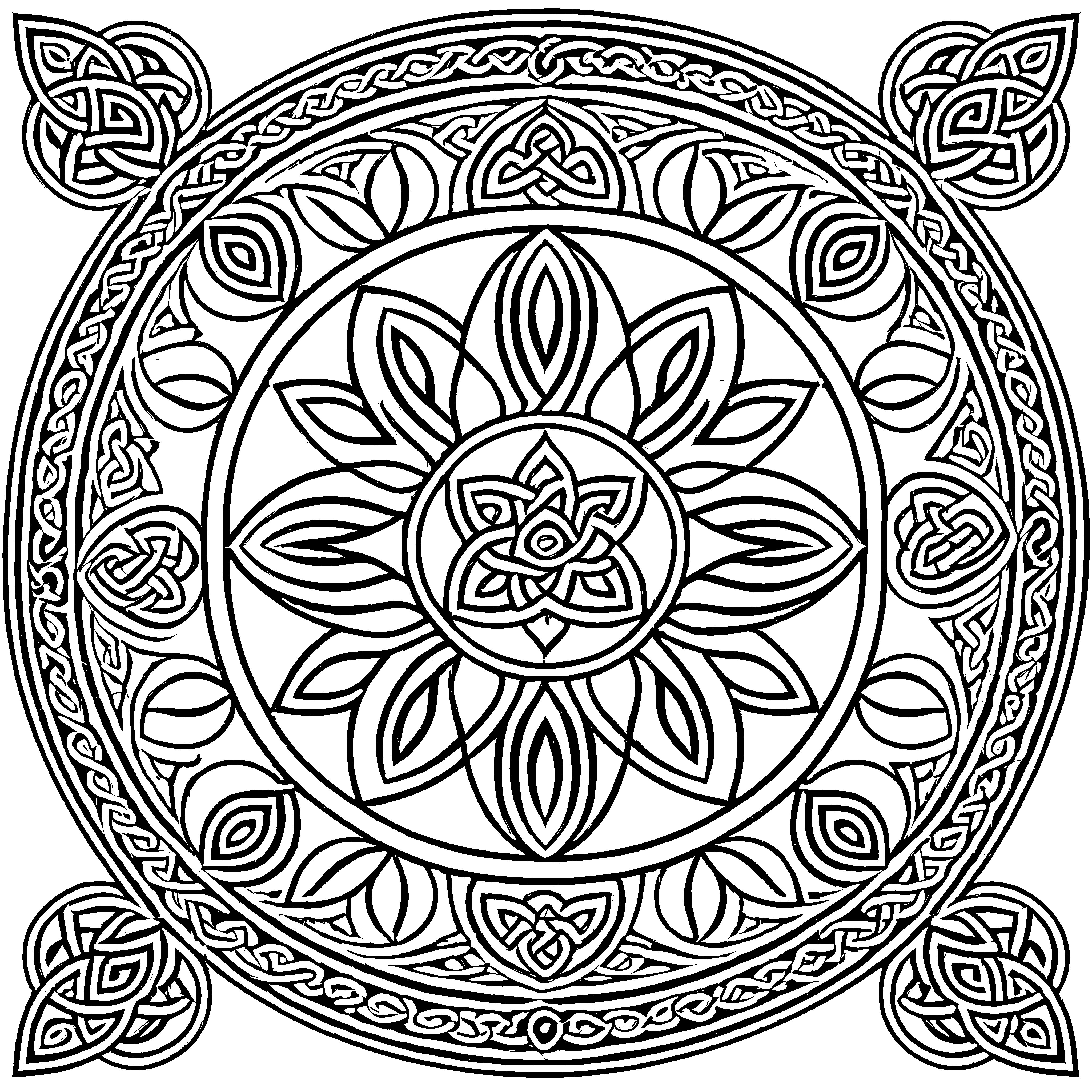 Fesselndes Mandala mit kunstvollen geometrischen Formen Ausmalbild für neugierige Farbentdecker und kreative Gestalter