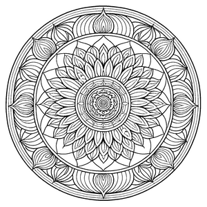 Kunstvolles Mandala mit geometrischen Formen und floralen Motiven Ausmalvorlage für neugierige Farbexplorer und kleine Traumweber