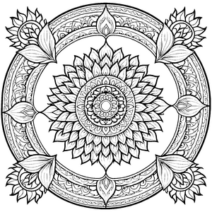 Fantasievolles Mandala mit blühenden Mustern Ausmalvorlage für kleine Künstler und neugierige Farb-Abenteurer
