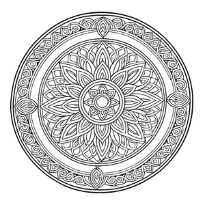 Bezauberndes Mandala mit geheimnisvollen Mustern und Symbolen Ausmalbild für kleine Künstler und mutige Farbentdecker