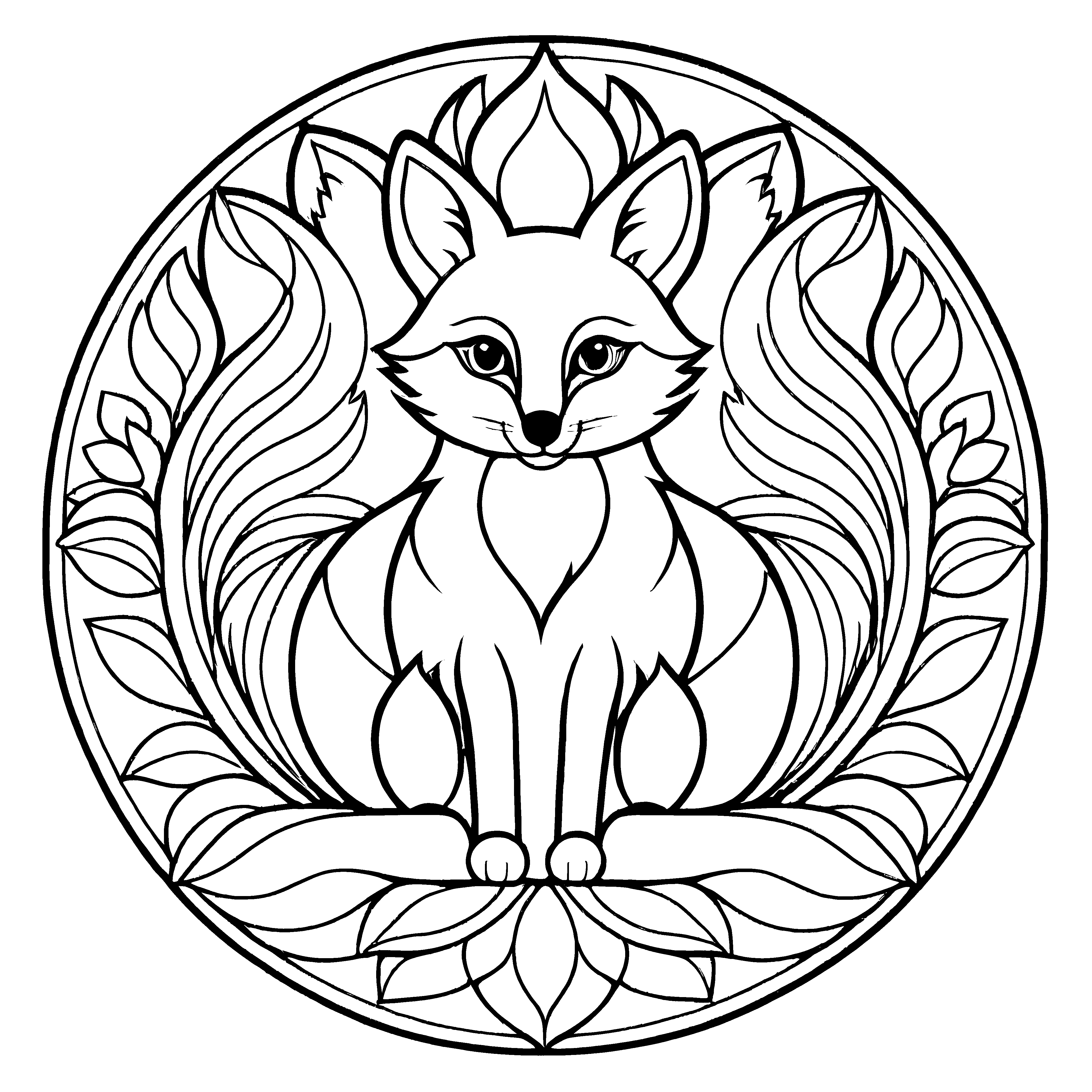 Zauberhaftes Mandala mit einem zentralen Fuchs und Sternen-Motiven Ausmalbild für mutige Farbverzauberer und kleine Meisterkünstler