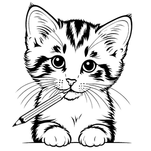 Freche Katze mit Bleistift im Pfoten Ausmalbild für fantasievolle Malhelden mit grenzenloser Kreativität