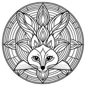 Fascinierendes Mandala mit stilvollem Fuchs und geometrischen Mustern Ausmalbild für neugierige Farbkünstler und kleine Entdecker