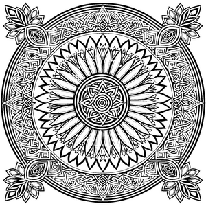 Fesselndes Mandala mit harmonischen Blüten und geometrischen Formen Ausmalmotiv für kreative Farbträumer und kleine Kunstschaffende