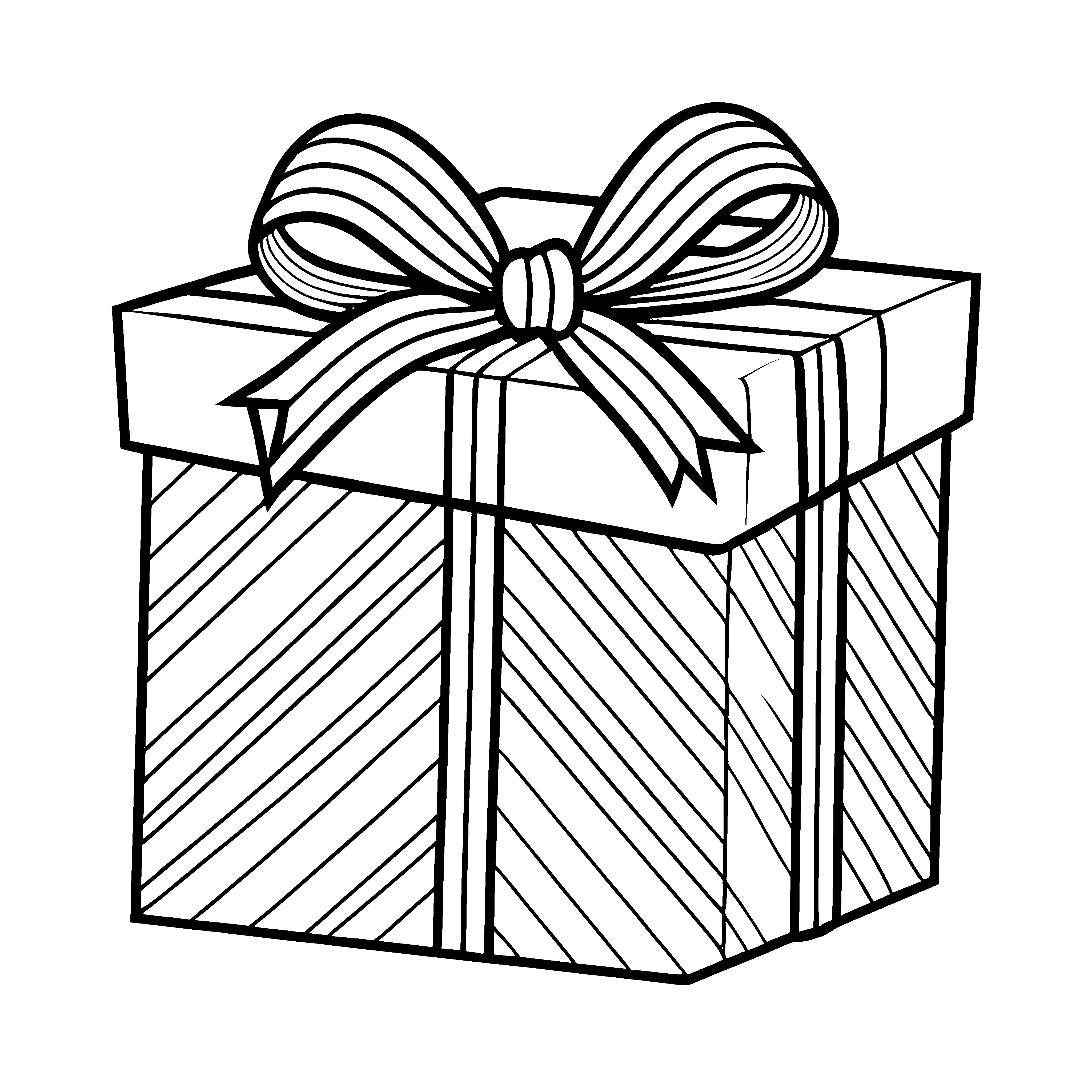 Festlich geschmückte Geschenkbox mit Schleife Ausmalbild für neugierige Weihnachtszauberer