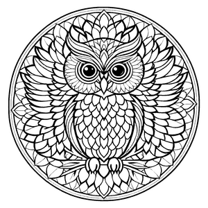 Zauberhaftes Mandala mit geheimnisvollem Eulenmotiv Ausmalbild für fantasievolle Farbgestalter und kleine Entdeckungsreisende