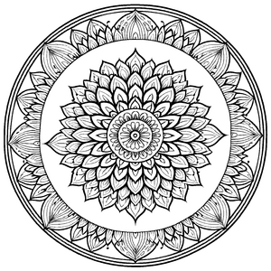 Fantasievolles Mandala mit kunstvollen Mustern und Verzierungen Ausmalbild für kleine Meister der Farben und kreative Entdecker