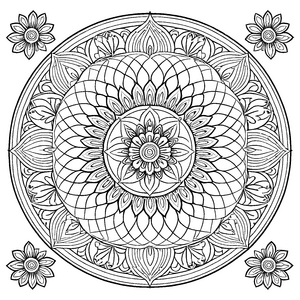 Verwirrendes Mandala mit harmonischen Sternen und floralen Formen Ausmalbild für neugierige Kreative und fantasievolle Farbräuber