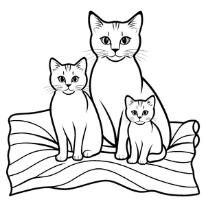 Katzenmama mit ihrem kleinen Kätzchen auf Handtuch Malvorlage für liebevolle Entdeckerherzen
