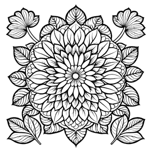 Faszinierendes Mandala mit symmetrischen Formen und filigranen Blättern Ausmalmotiv für junge Farbkünstler und träumerische Entdecker