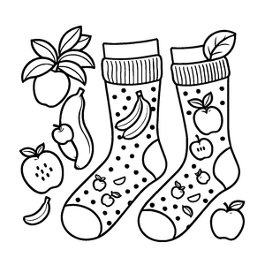 Kreative Socken mit fruchtiger Vielfalt Ausmalbild für kleine Farbzauberer