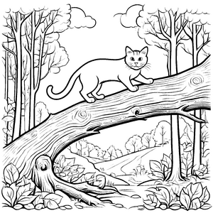 Schwarze Katze auf einem hohen Baumast Ausmalvorlage für abenteuerlustige Tierliebhaber