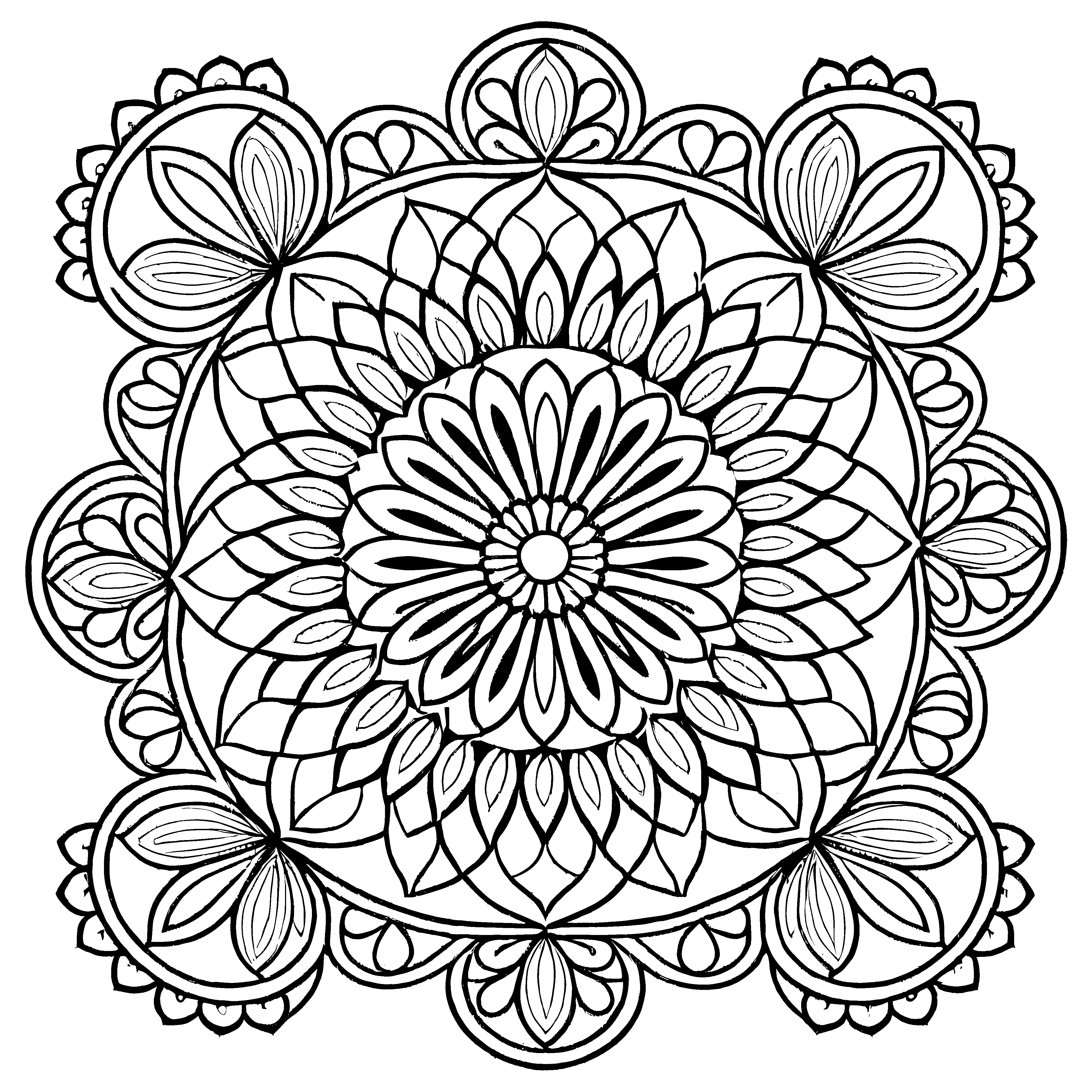Faszinierendes Mandala mit komplexen Mustern und geschwungenen Linien Ausmalbild für neugierige Farbkünstler und kreative Gestaltungstalente