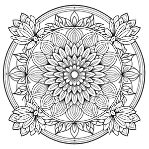 Faszinierendes Mandala mit blühendem Zentrum und geometrischen Formen Ausmalmotiv für künstlerische Entdecker und kreative Traumschöpfer