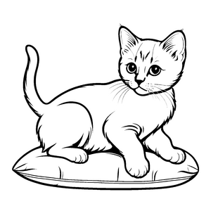 Charmante Siamkatze auf geheimnisvollem ovalem Objekt Ausmalvorlage für kleine Katzenforscher mit großen Ideen