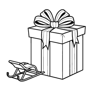 Bequemer Stuhl mit festlichem Geschenk daneben Ausmalbild für kleine Weihnachtsfreunde