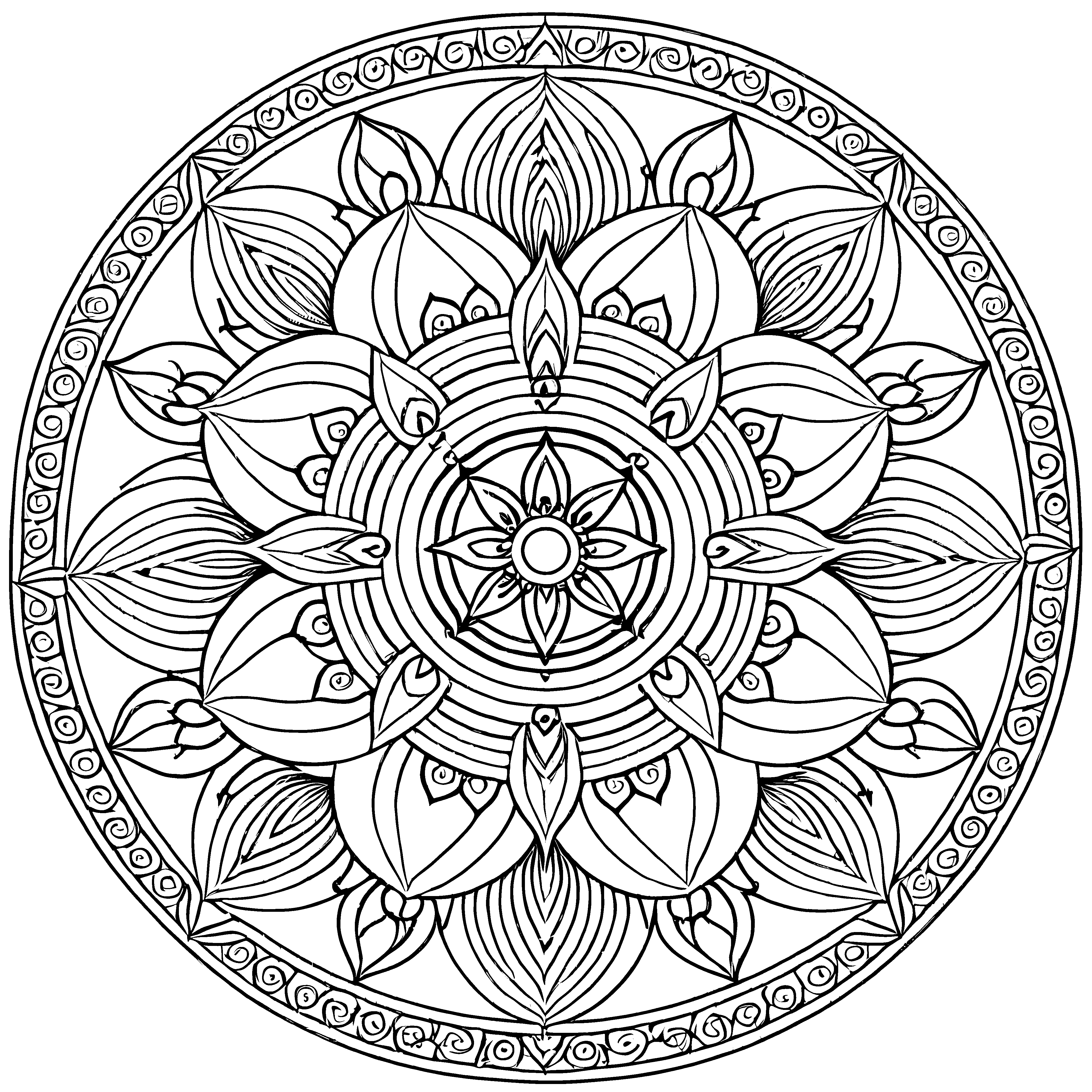 Faszinierendes Mandala mit lebhaften Formen und Sternen Ausmalbild für kreative Träumer und kleine Gestalter